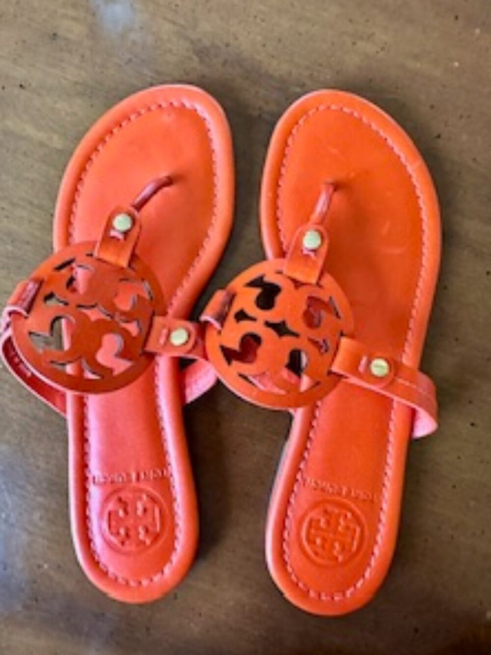 Tory Burch Miller Sandals Flip Flops Bright Orange Size 7 1/2 M Brand New